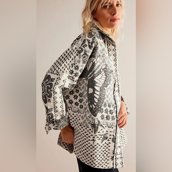 Free People Butterfly Jacquard Shirt / Jacket Purple Size Large - Picture 4 of 16